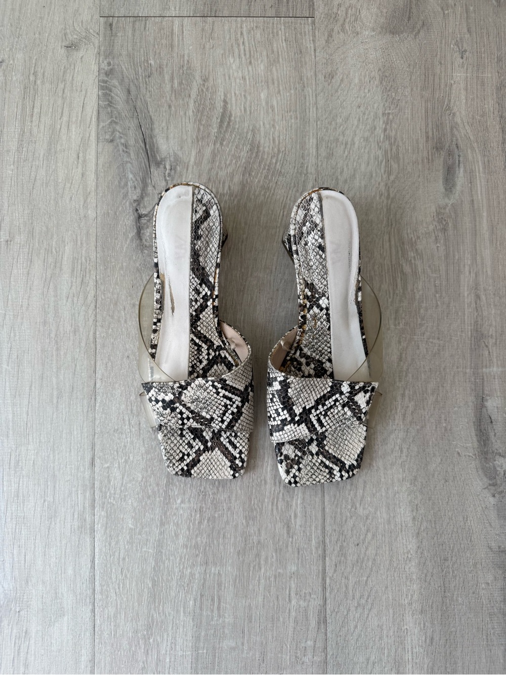 Zara Snakeskin Open Toe Block Heels